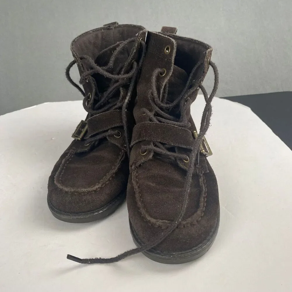 Polo Ralph Lauren Duck Boots Big Boy Kids 4 Brown Leather Buckle,Hiking,Outdoor
